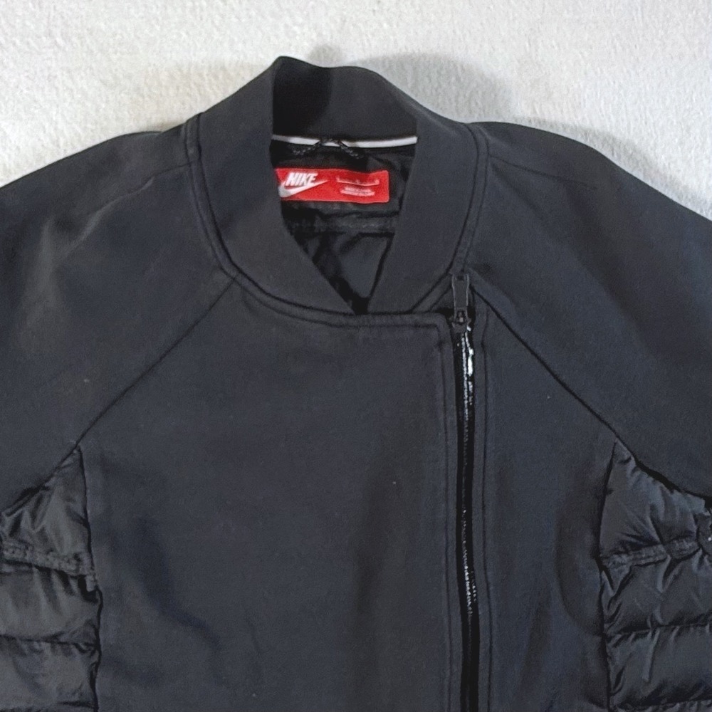 Nike Tech Fleece Aeroloft Moto Jacket Womens Large Down Fill Asymmetric Black